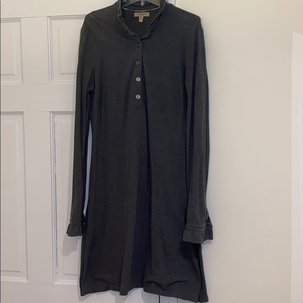 BURBERRY heather grey polo midi dress ruffle trim